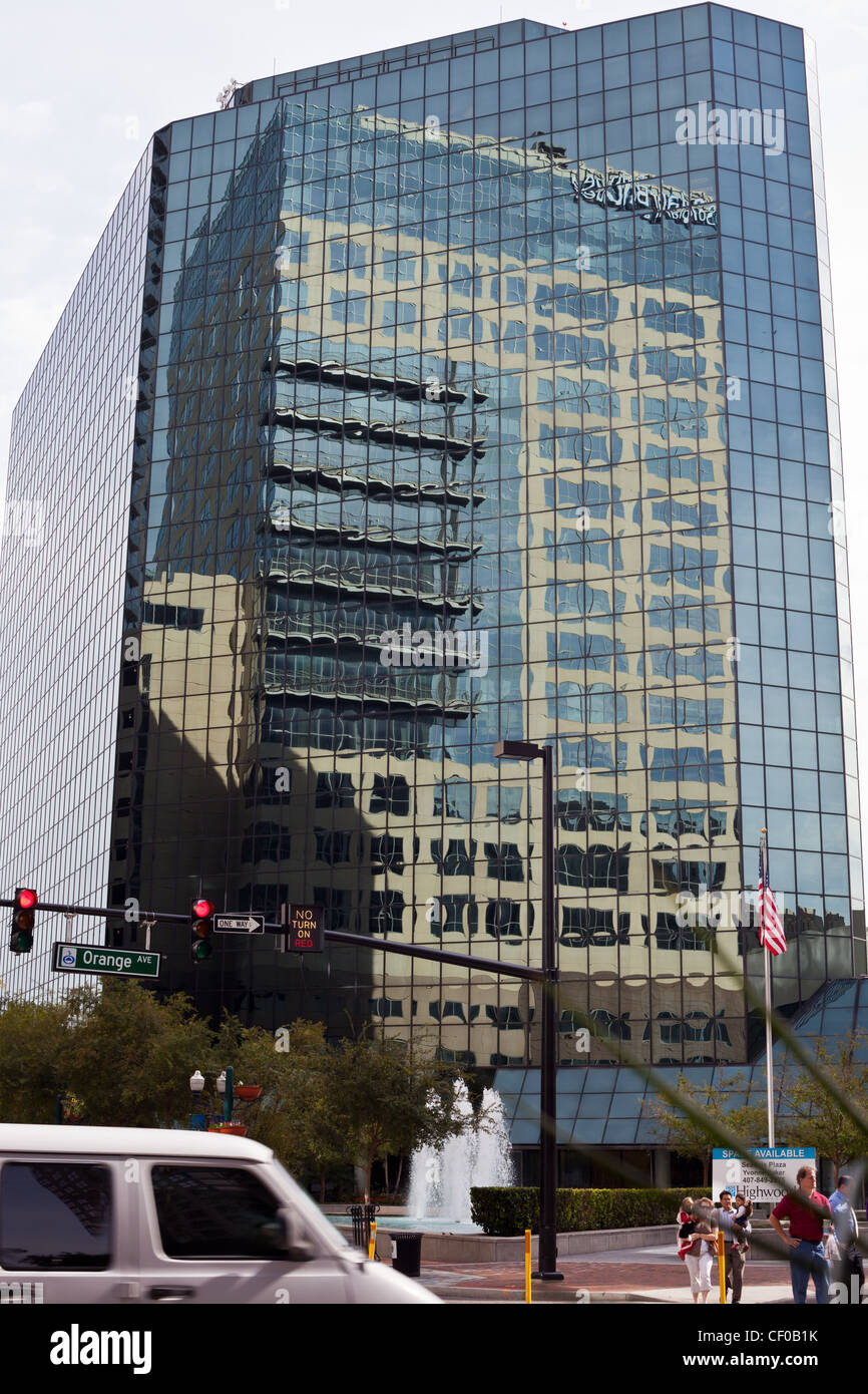 reflections in glass office building in downtown orlando florida usa