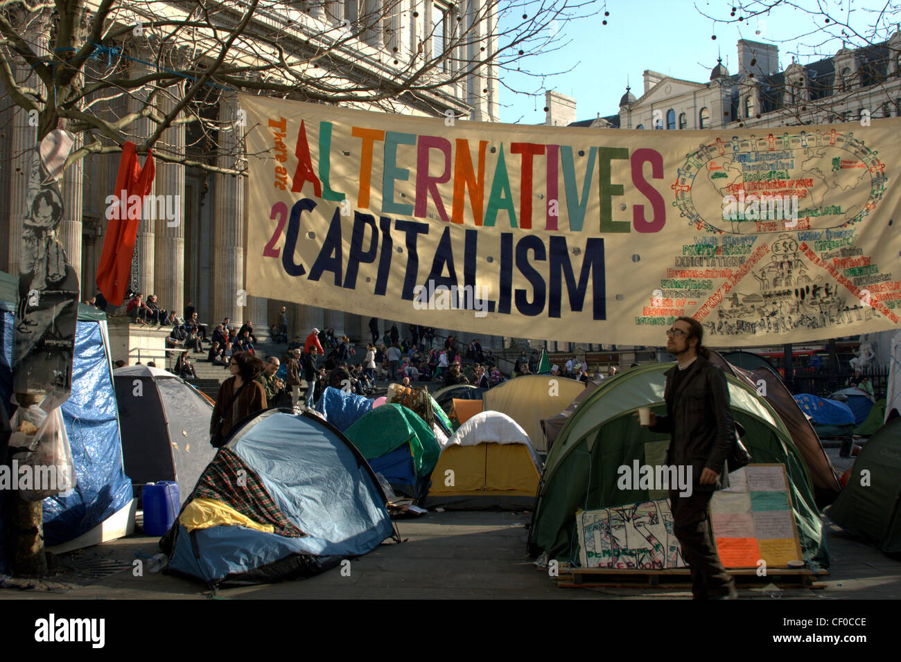 Protesters camped outside St Paul's Cathedral, London - part of the Occupy London campaign against corporate greed Stock Photo