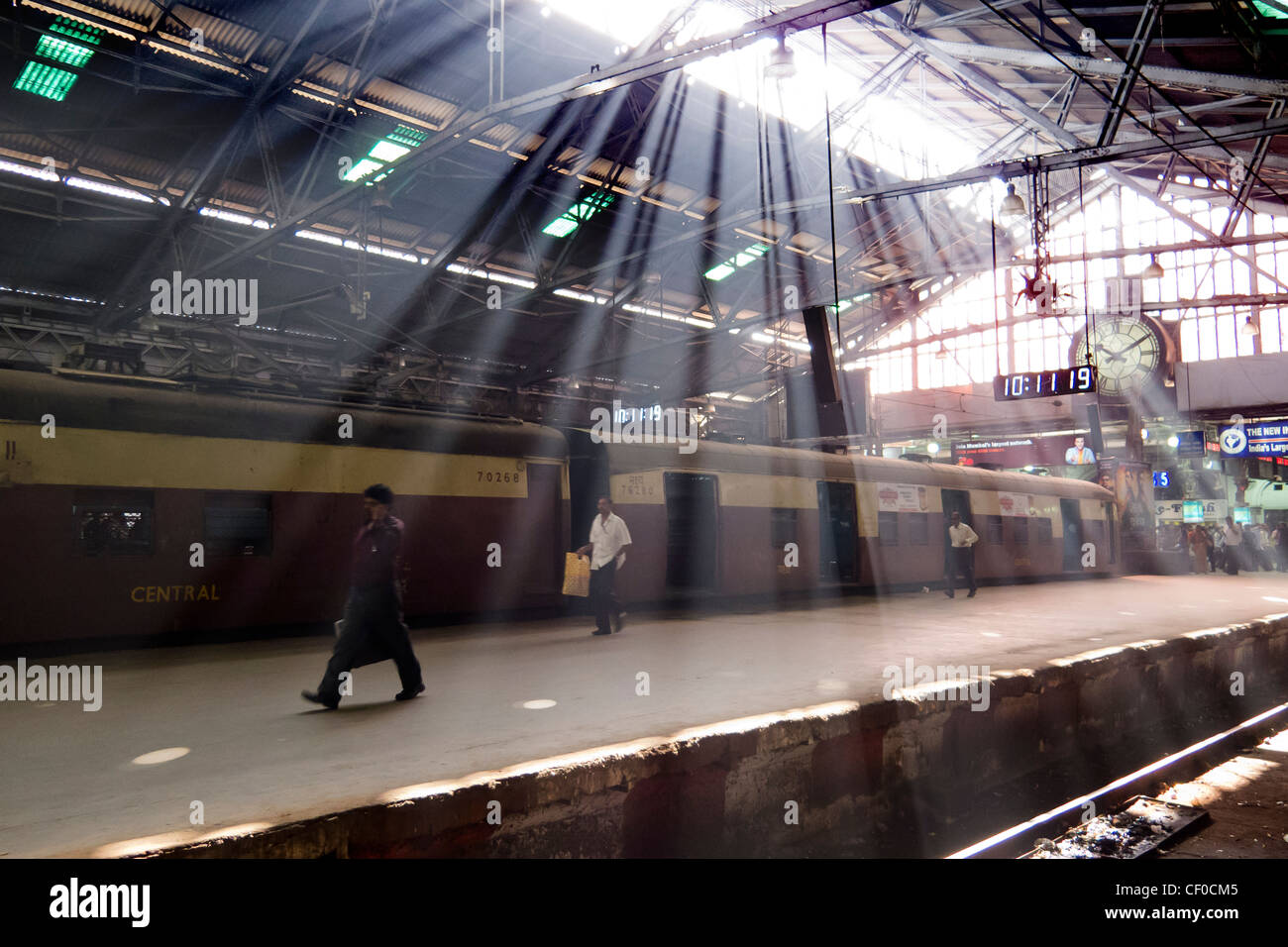 train station platform of Victoria Terminus, Chatrapati Shivaji Station, Mumbai, Maharashtra, India Stock Photo