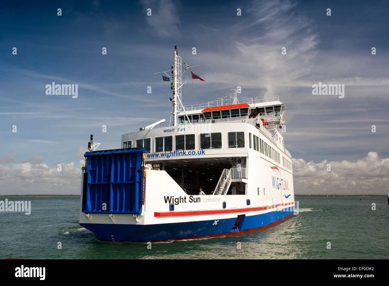 UK, England, Isle of Wight, Yarmouth, Wightlink Ferry Wight Sun arriving in harbour Stock Photo