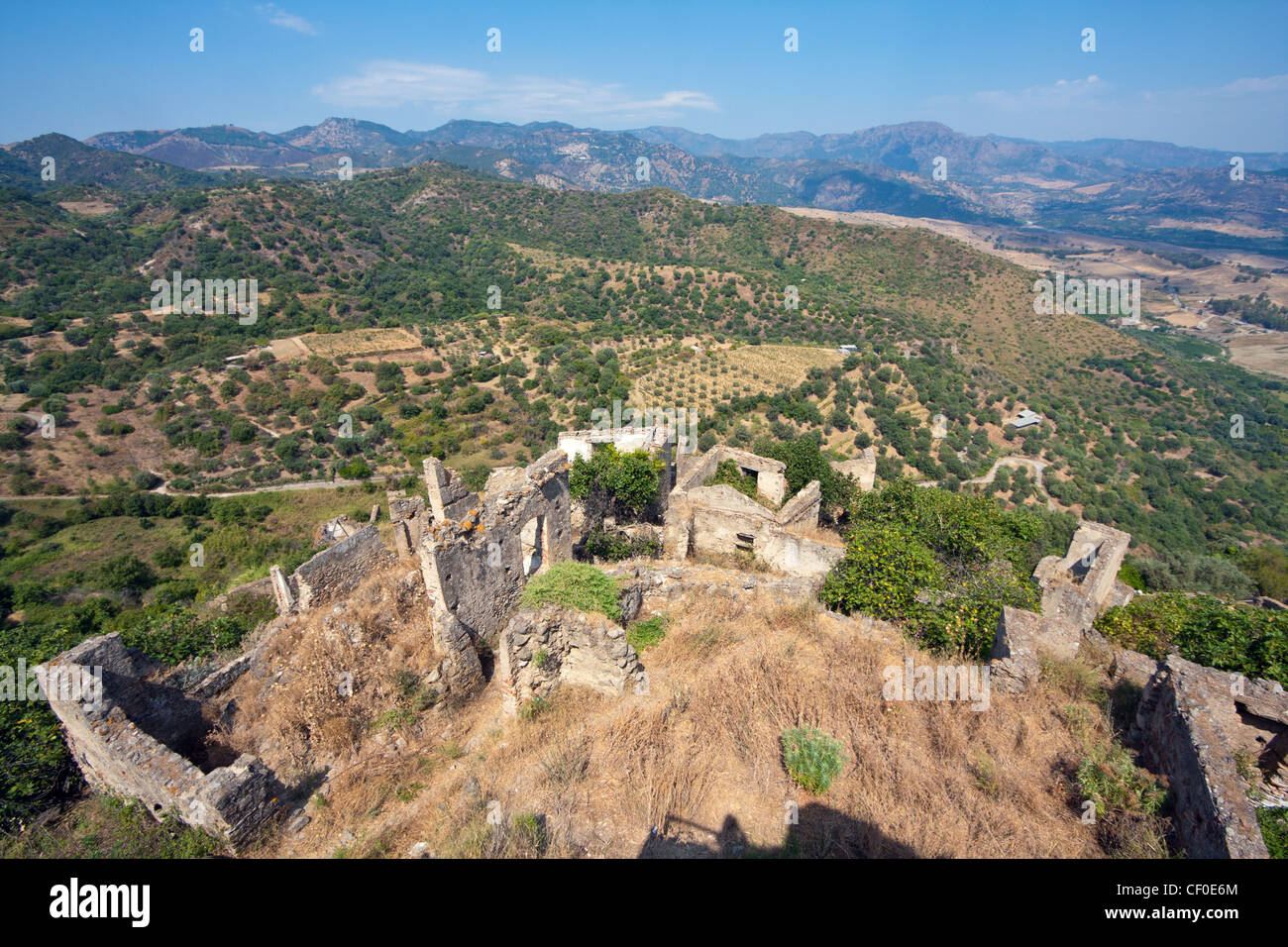 Ruins in Brancaleone Superiore, a ghost town in Calabria, Italy Stock Photo
