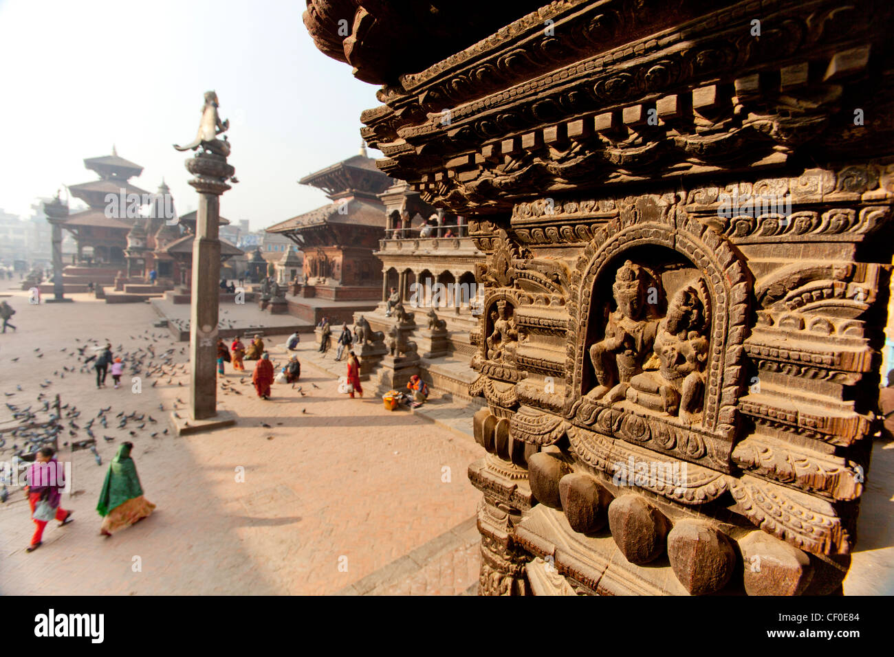 People and pigeons on Durbar Square Patan Nepal Asia Stock Photo