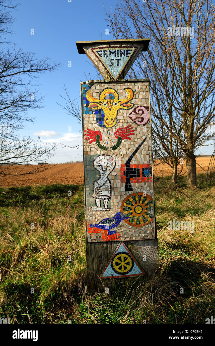 Ermine Street Roman Road Sign Wellingore Lincolnshire England Stock