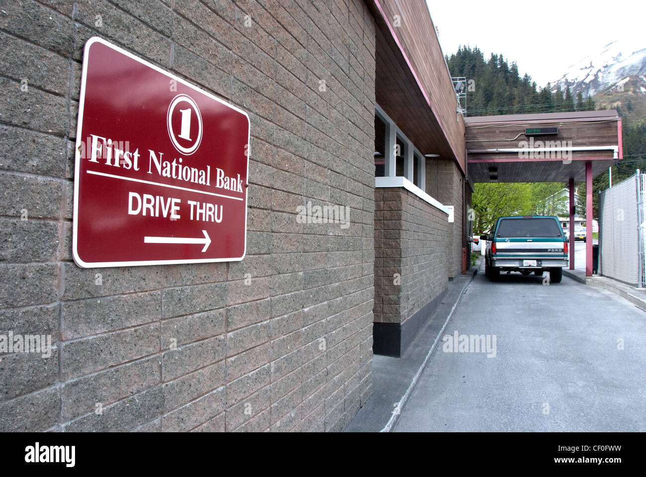 First National Bank Drive Thru, Seward Alaska Stock Photo