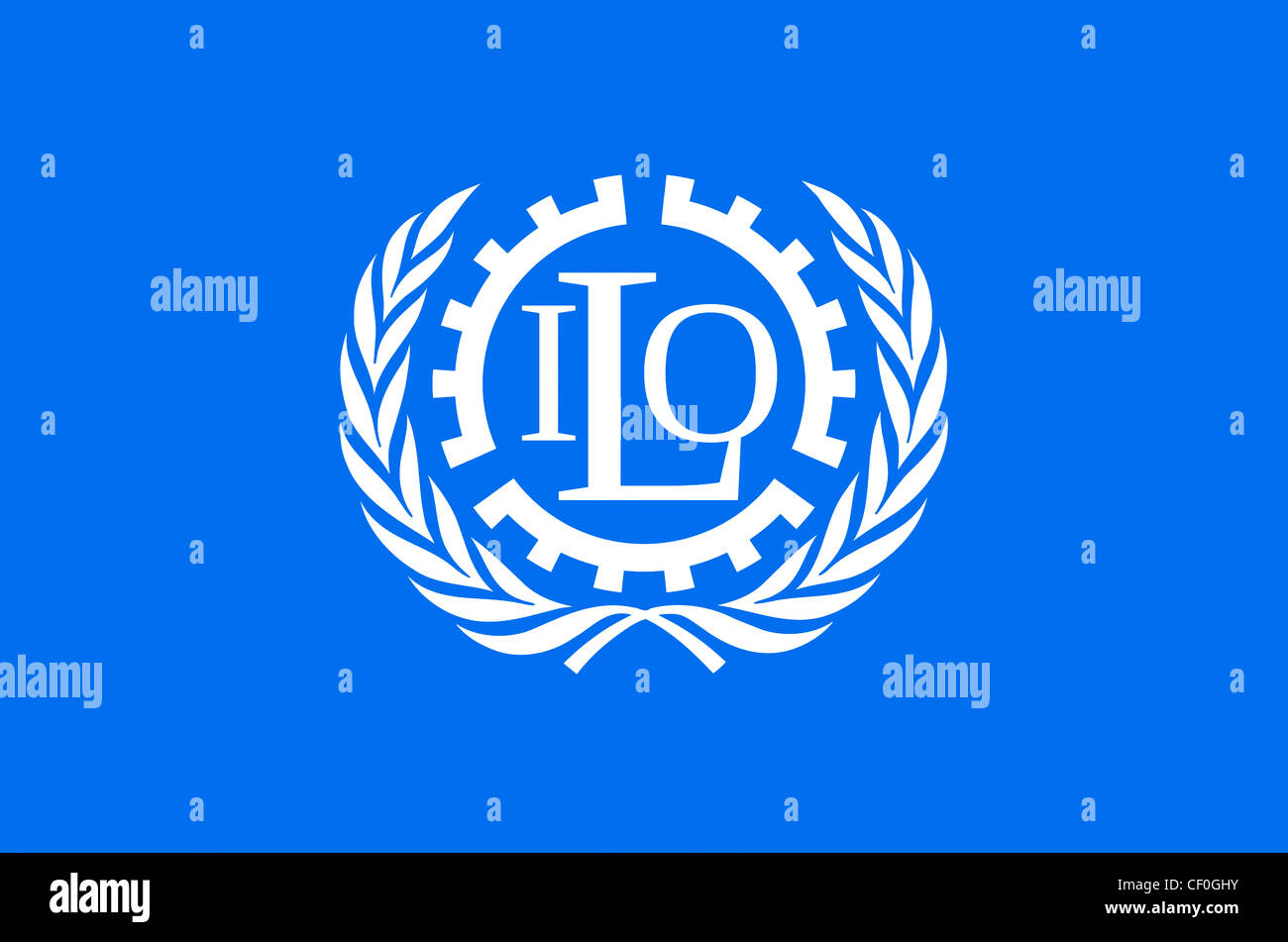 Flag of the International Labour Organization ILO based in Geneva. Stock Photo