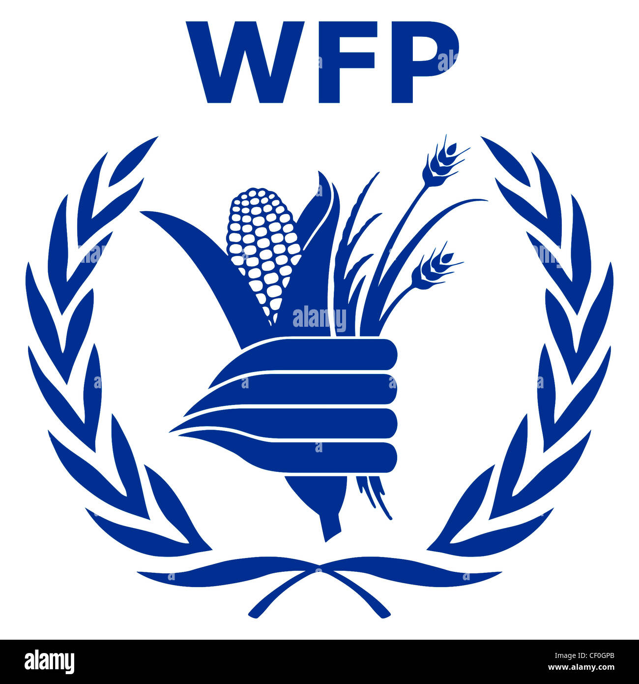 Logo of United Nations World Food Programme WFP with seat in Rome. Stock Photo