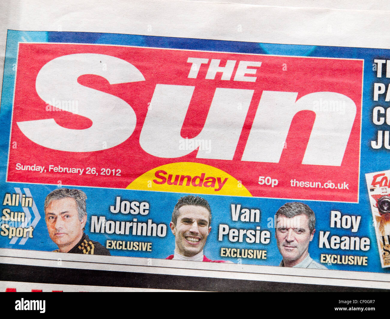 Masthead of the Sun Sunday newspaper first edition 26 February 2012 Stock Photo