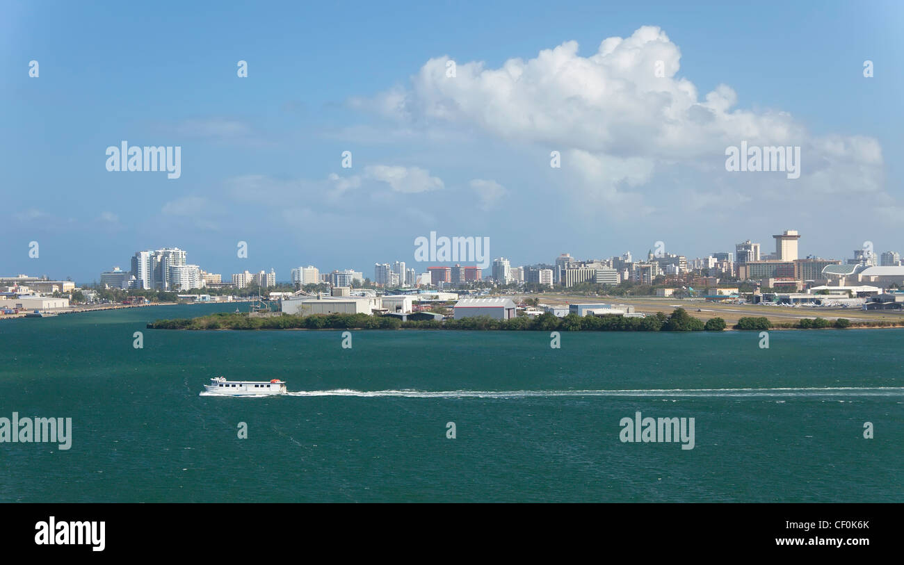 Small Ferry sails along San Juan Harbor, Puerto Rico Stock Photo Alamy