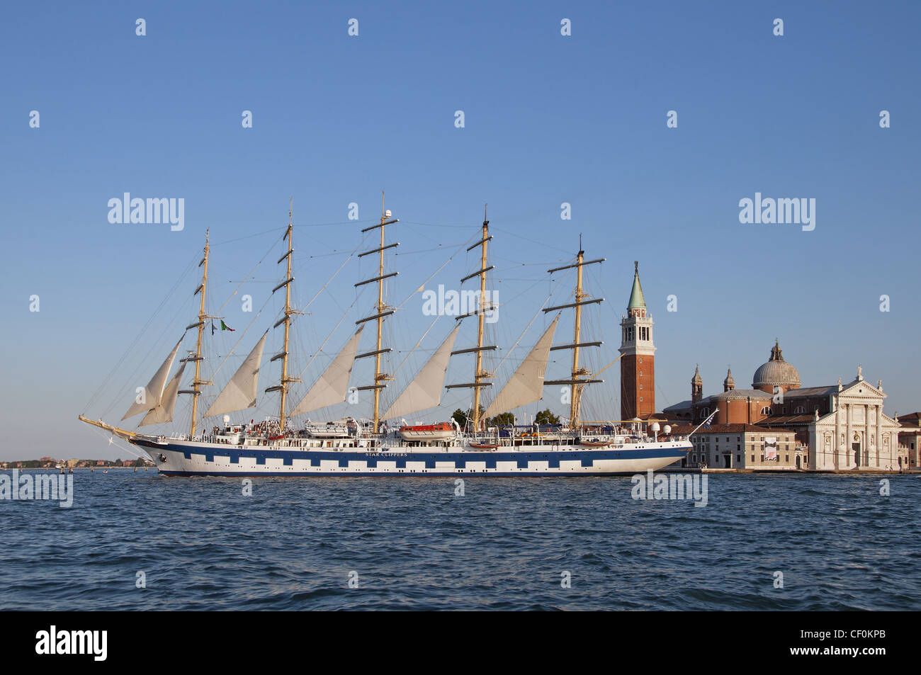 Venice Lido Island of San Giorgio Maggiore with sailing ship Stock Photo