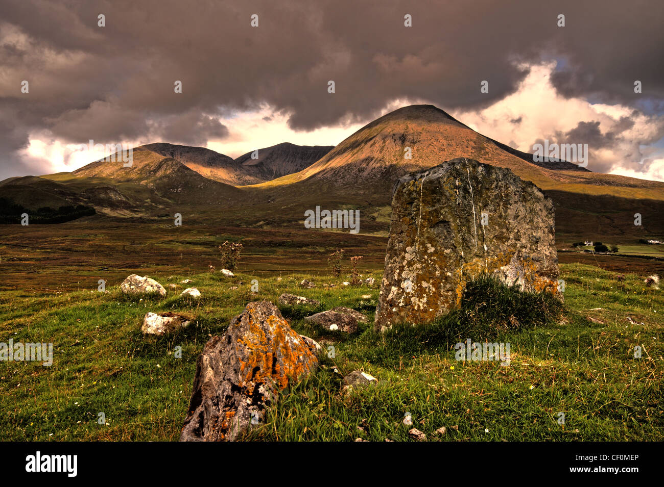Landscape of the Skye Cuillin's Scotland National Scenic Area in dramatic weather Stock Photo