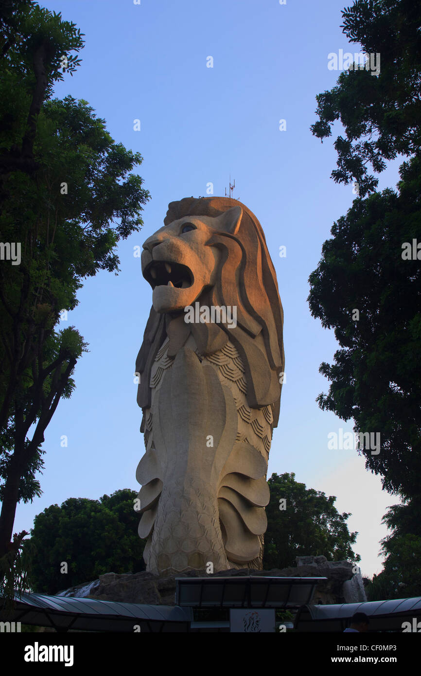 The Merlion Statue of Sentosa Island, Singapore, is one of the country's most famous attractions. Stock Photo