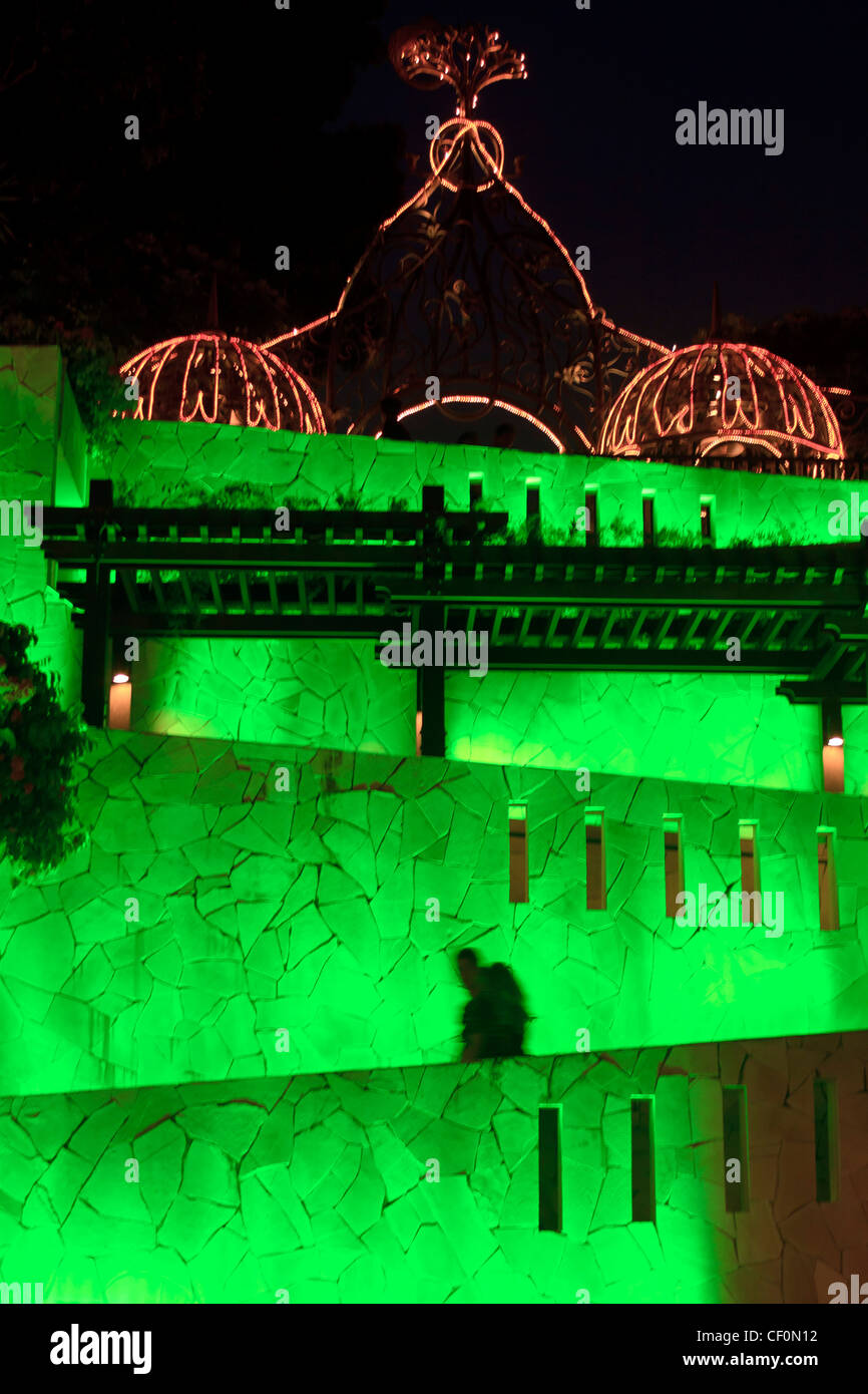 Fort Siloso on Sentosa Island, Singpaore, is beautifully lit up at night. Stock Photo