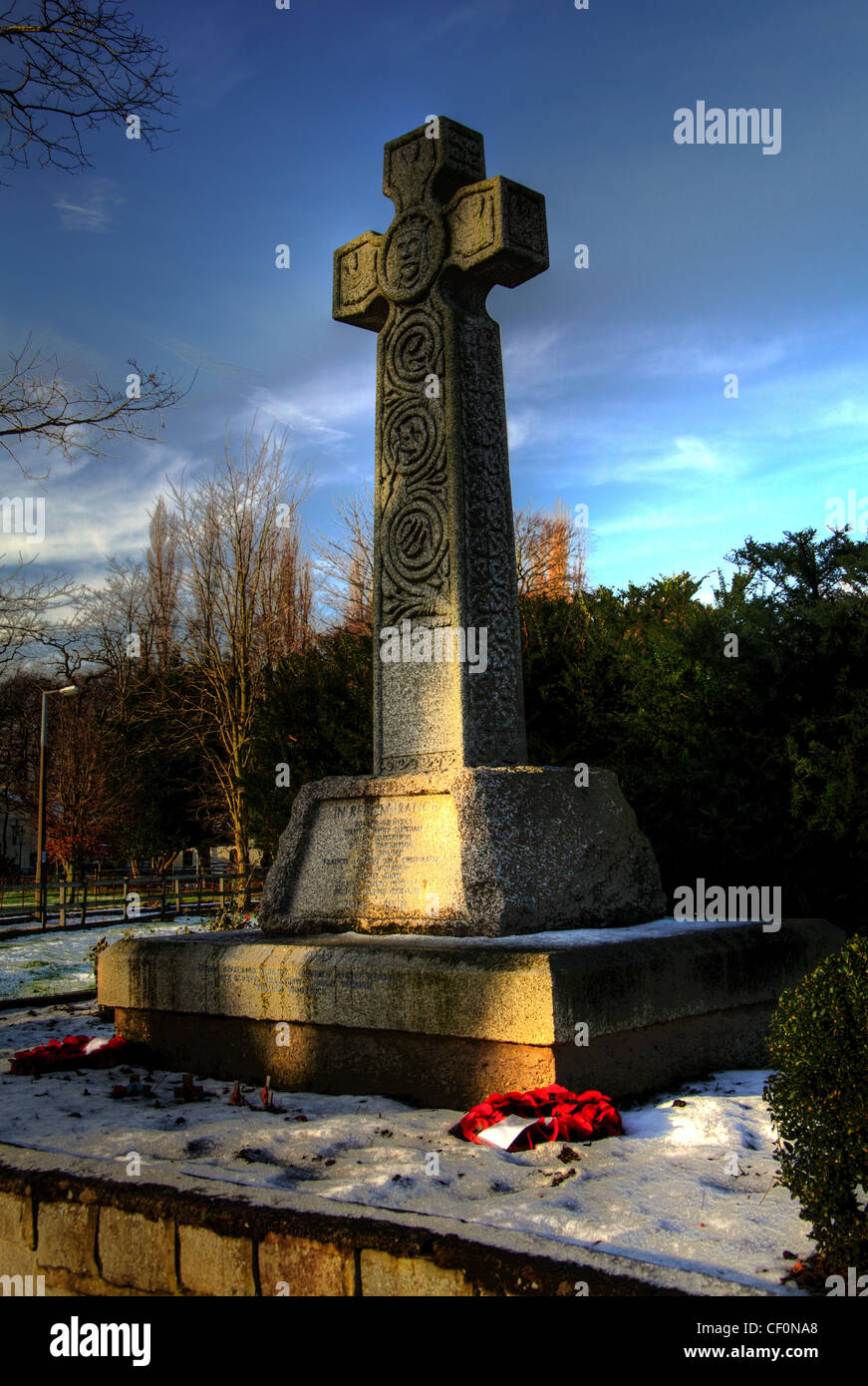 The cenotaph War Memorial, Bell lane, Thelwall, Warrington, Cheshire, England , GB Stock Photo