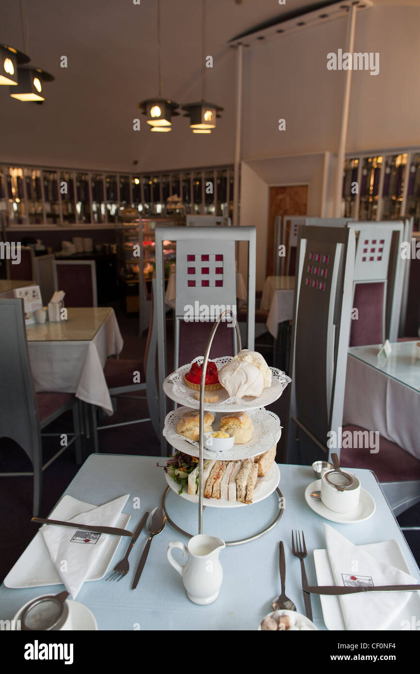An afternoon tea setting at the Willow Tea Rooms, a famous Glasgow tea