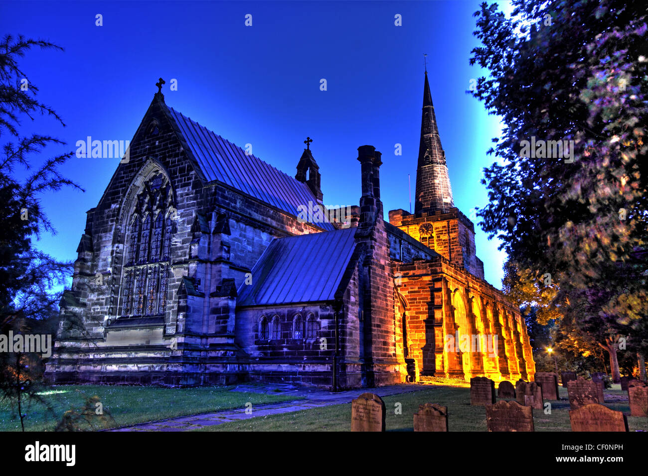 St Oswald's Church, Winwick, is in the village of Winwick to the north of Warrington, Cheshire, England. Stock Photo