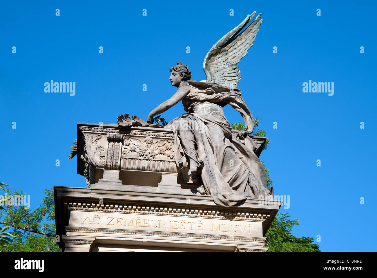 Prague, Vysehrad - Slavin Cemetery statue of Angel. Religious art Stock ...