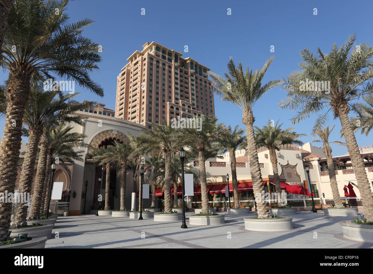 Palm Trees at at The Pearl promenade in Doha, Qatar Stock Photo
