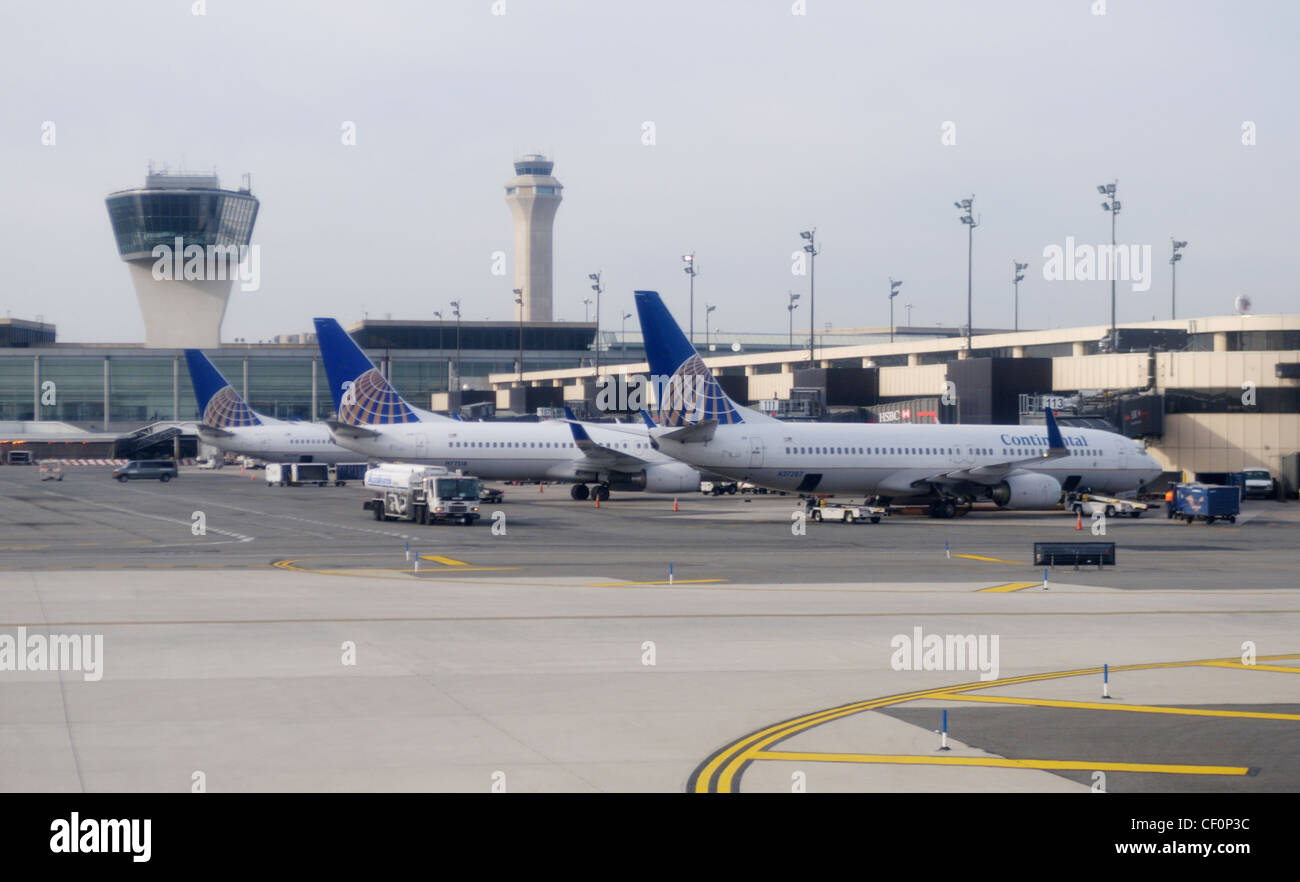 Commercial airliners at the terminal at Newark Liberty International Airport, Newark, NJ Stock Photo