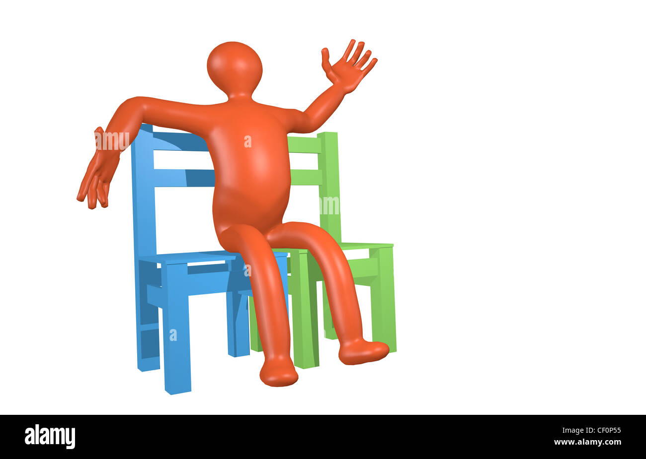 one man sitting on two chairs Stock Photo Alamy