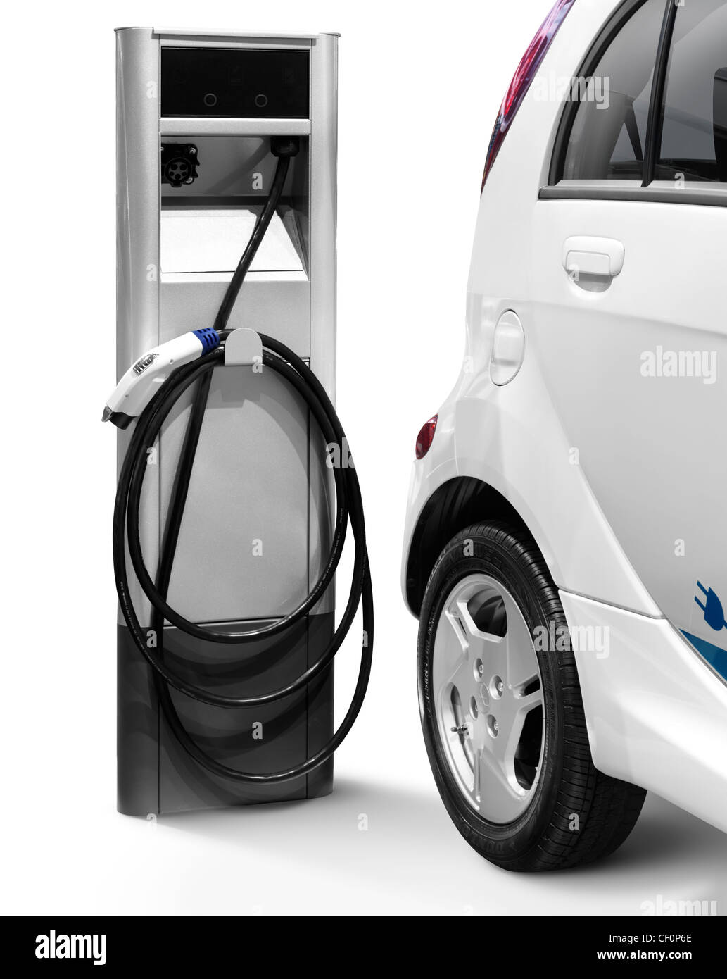 License available at MaximImages.com - Mitsubishi i MiEV electric car at a charging station isolated on white background with clipping path Stock Photo