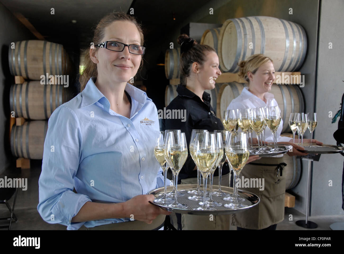 Serving wine at Brancott Estate Winery in Marlborough, South Island