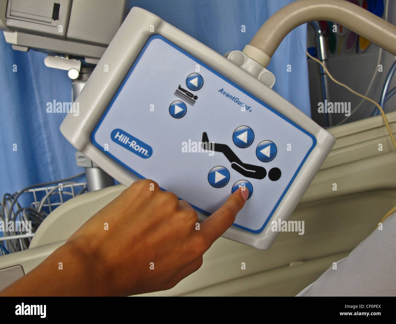 Hospital bed controls to adjust the angle of the bed Stock Photo