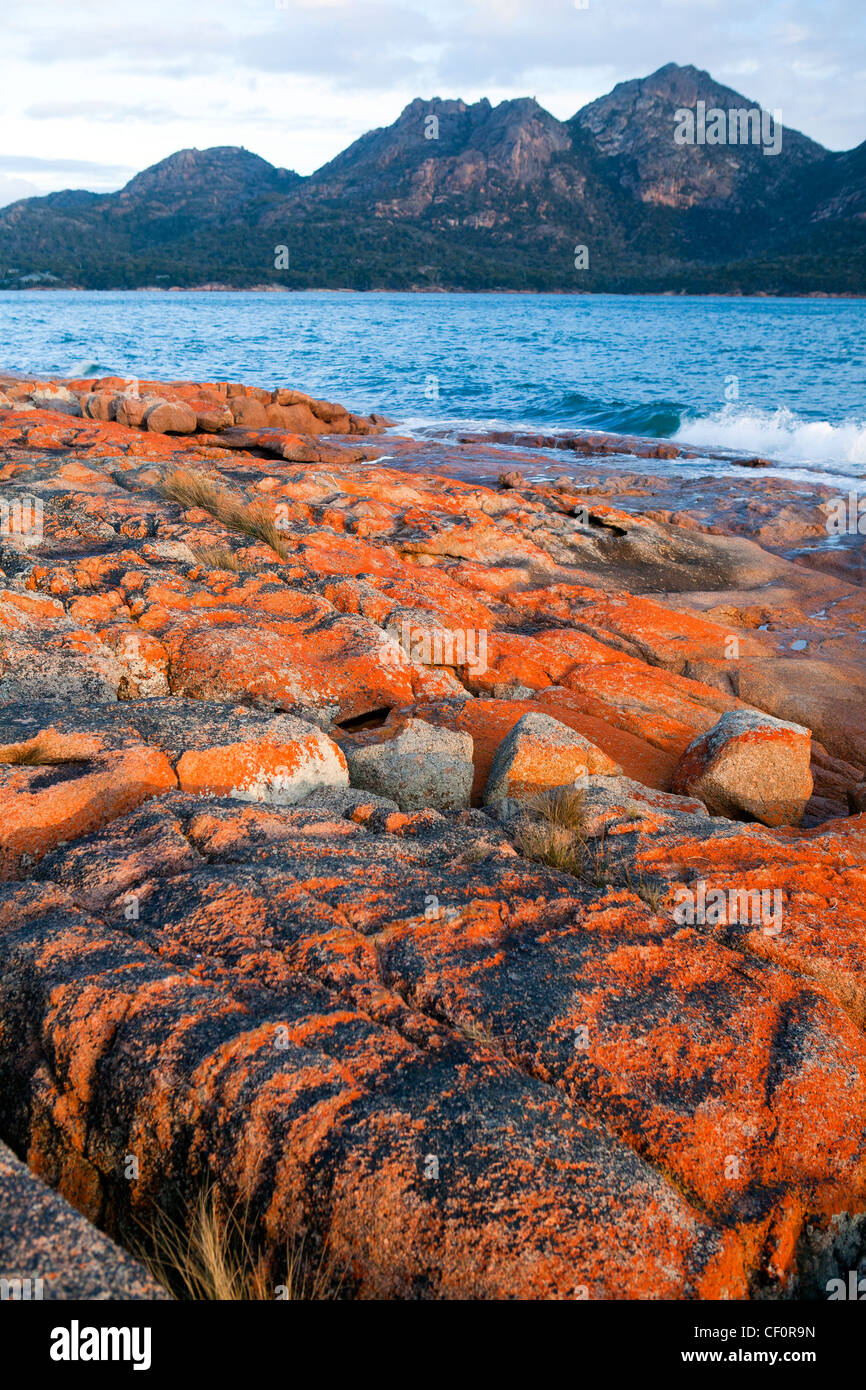 View to the Hazards in Freycinet National park from Coles Bay, Tasmania Stock Photo