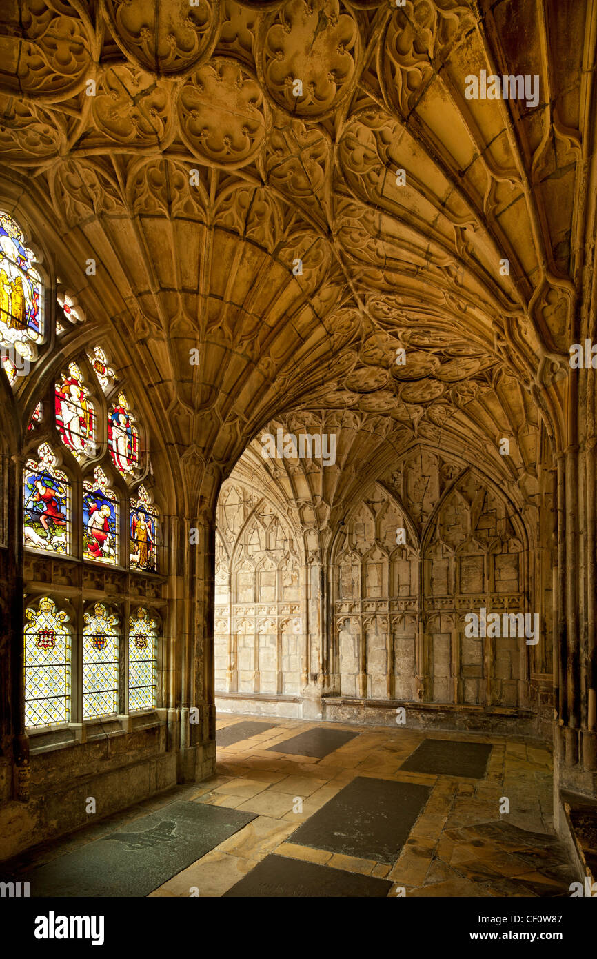 interior of cloisters at Gloucester cathedral where harry Potter films were made, Gloucestershire, England Stock Photo