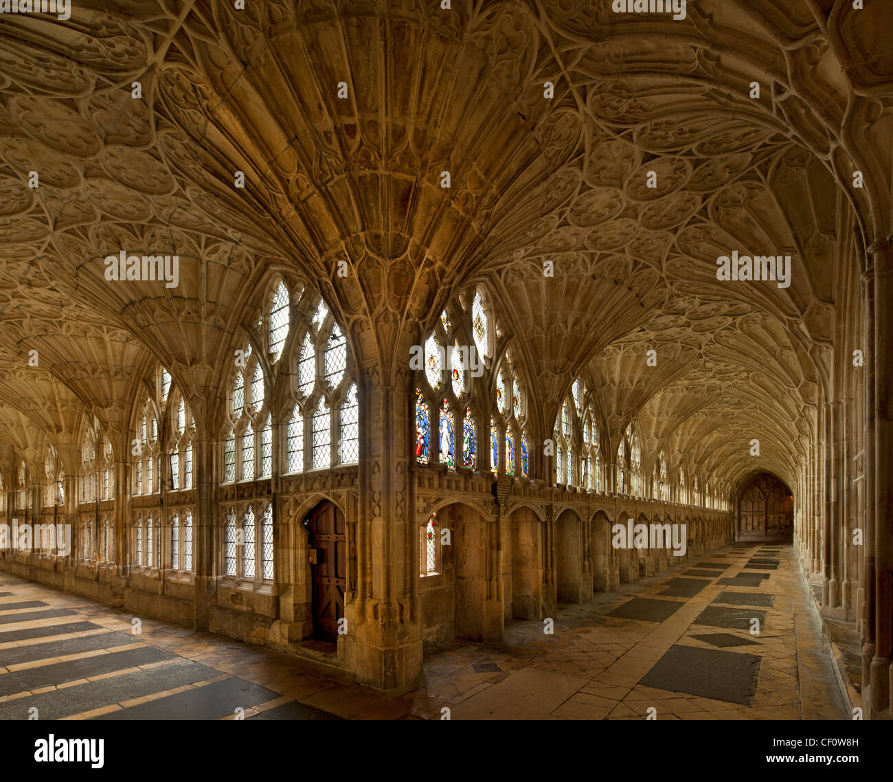 interior of cloisters at Gloucester cathedral where harry Potter films were made, Gloucestershire, England Stock Photo