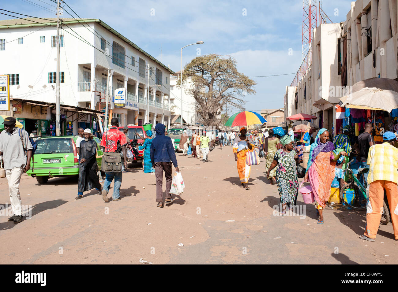 Busy scene at Serrekunda Market place in the Gambia, West Africa Stock Photo