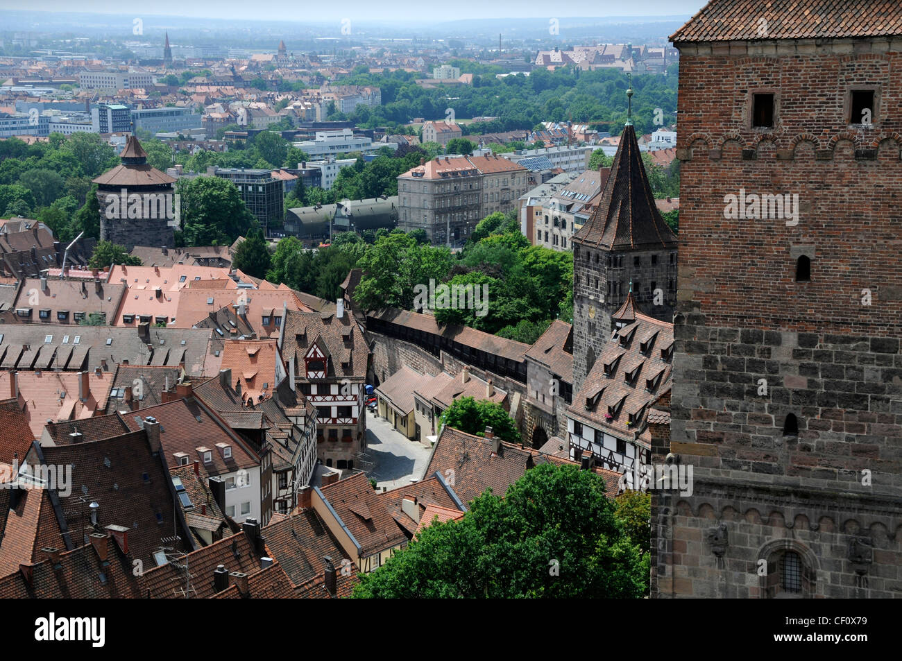 The old and new city of Nuremberg from the Sinwell Tower in the the Kaiserburg ( Nuremberg Imperial castle) in Germany Stock Photo