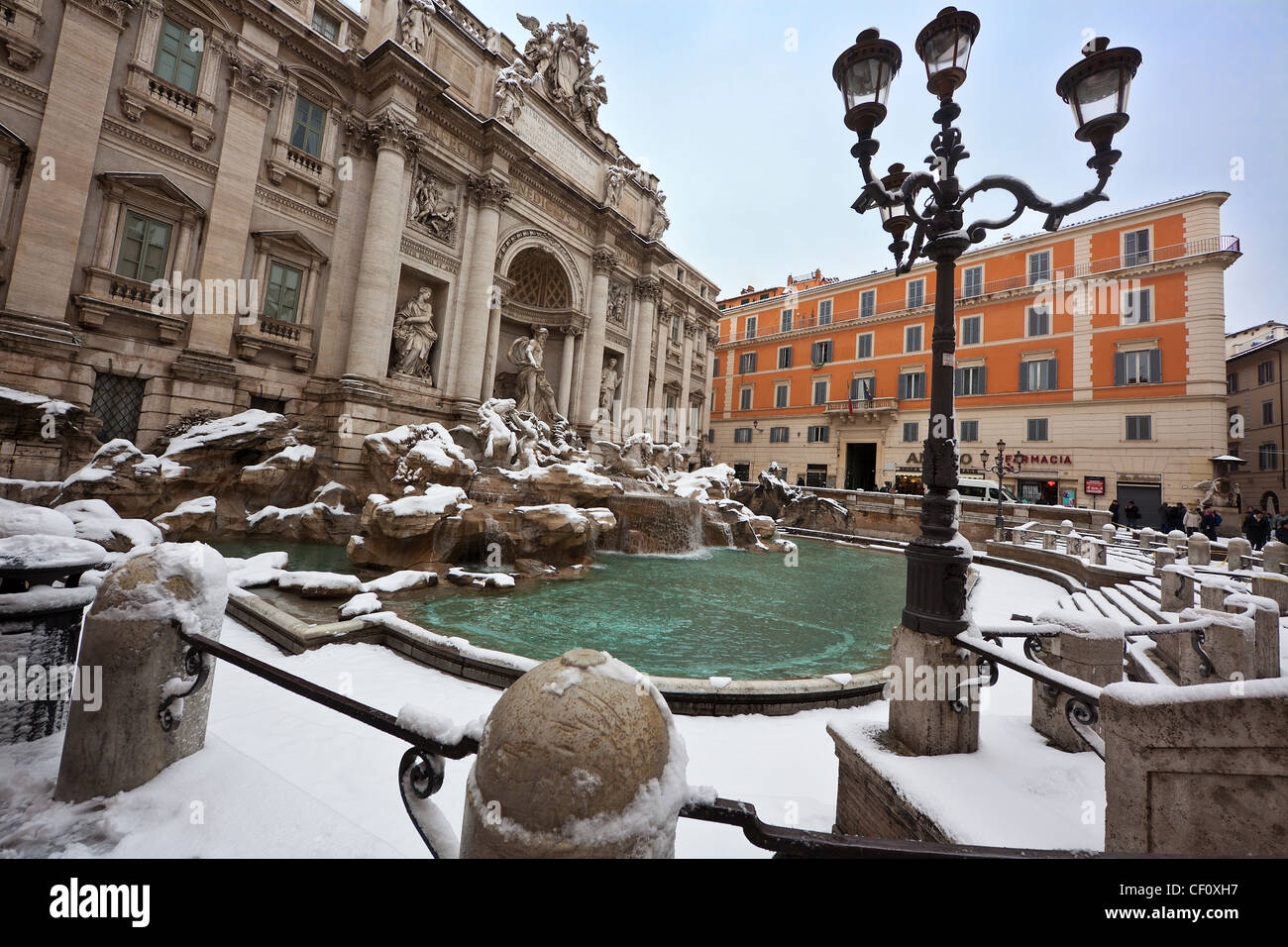 Trevi's Fountain with snow, Rome, Italy, Europe, Fontana di Trevi, Trevi Fountain Stock Photo