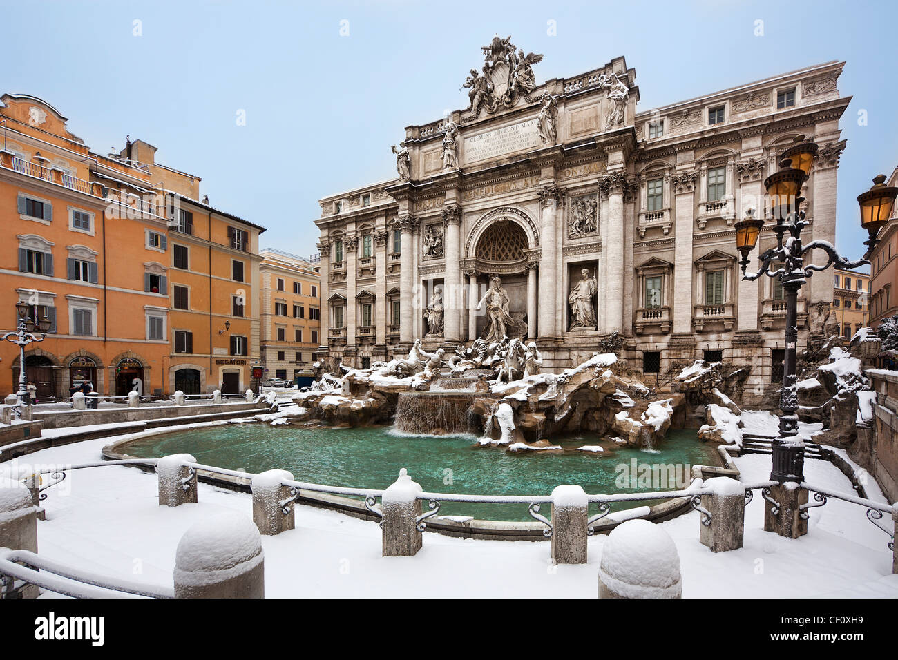 Trevi's Fountain with snow, Rome, Italy, Europe, Fontana di Trevi, Trevi Fountain Stock Photo