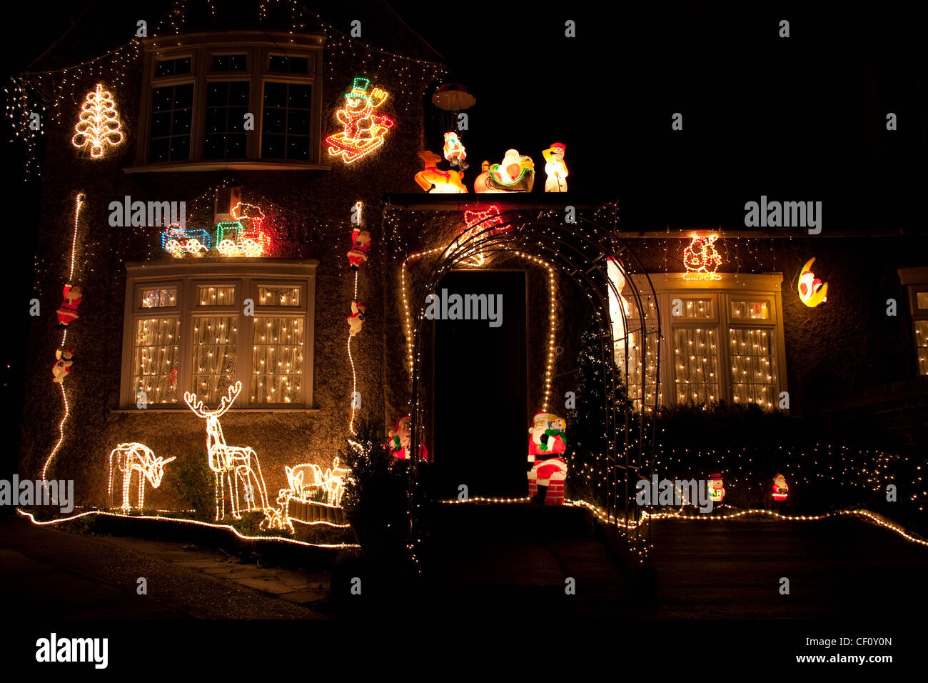 outdoor Christmas lights at night Stock Photo Alamy