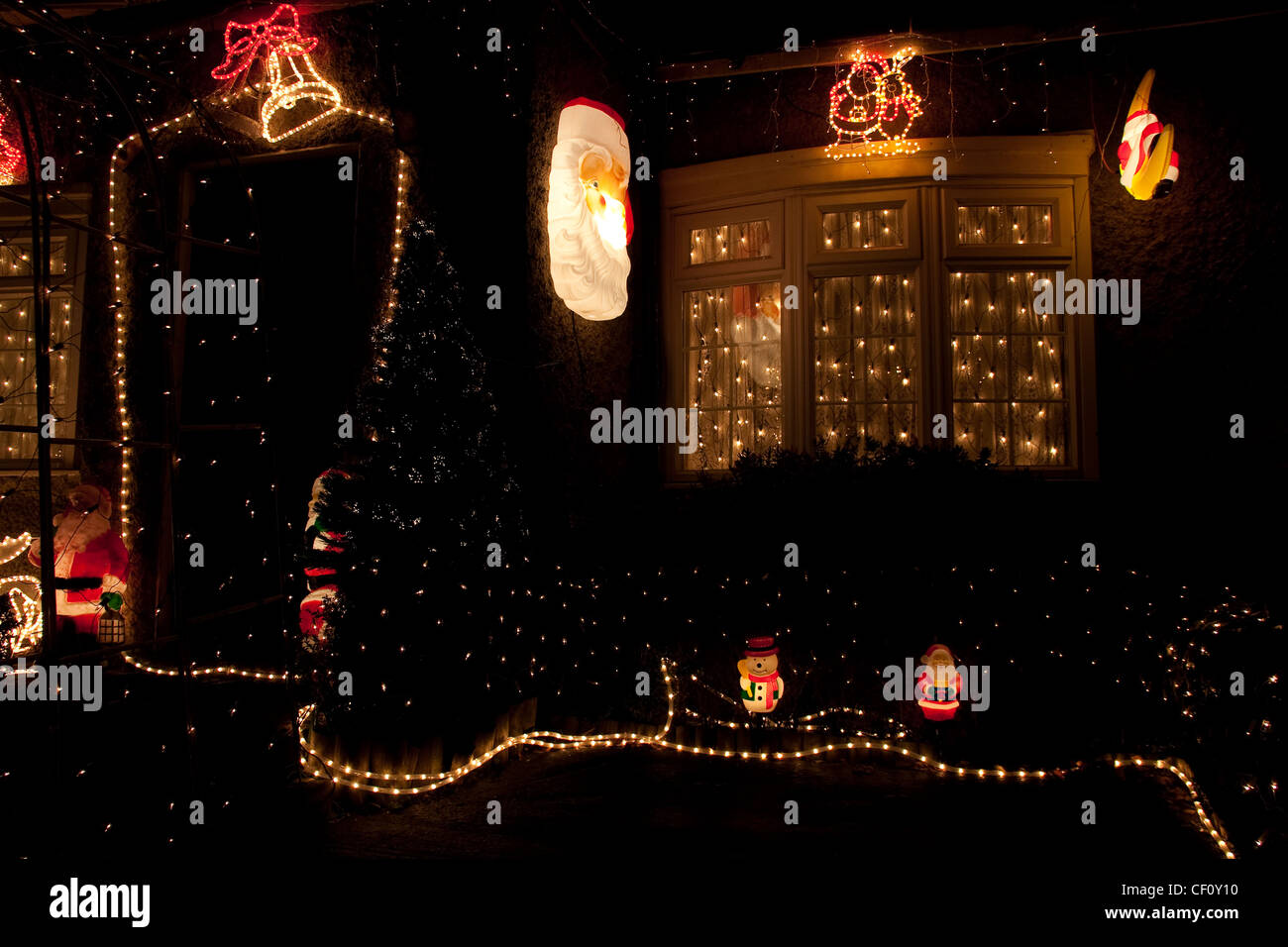 outdoor Christmas lights at night Stock Photo Alamy