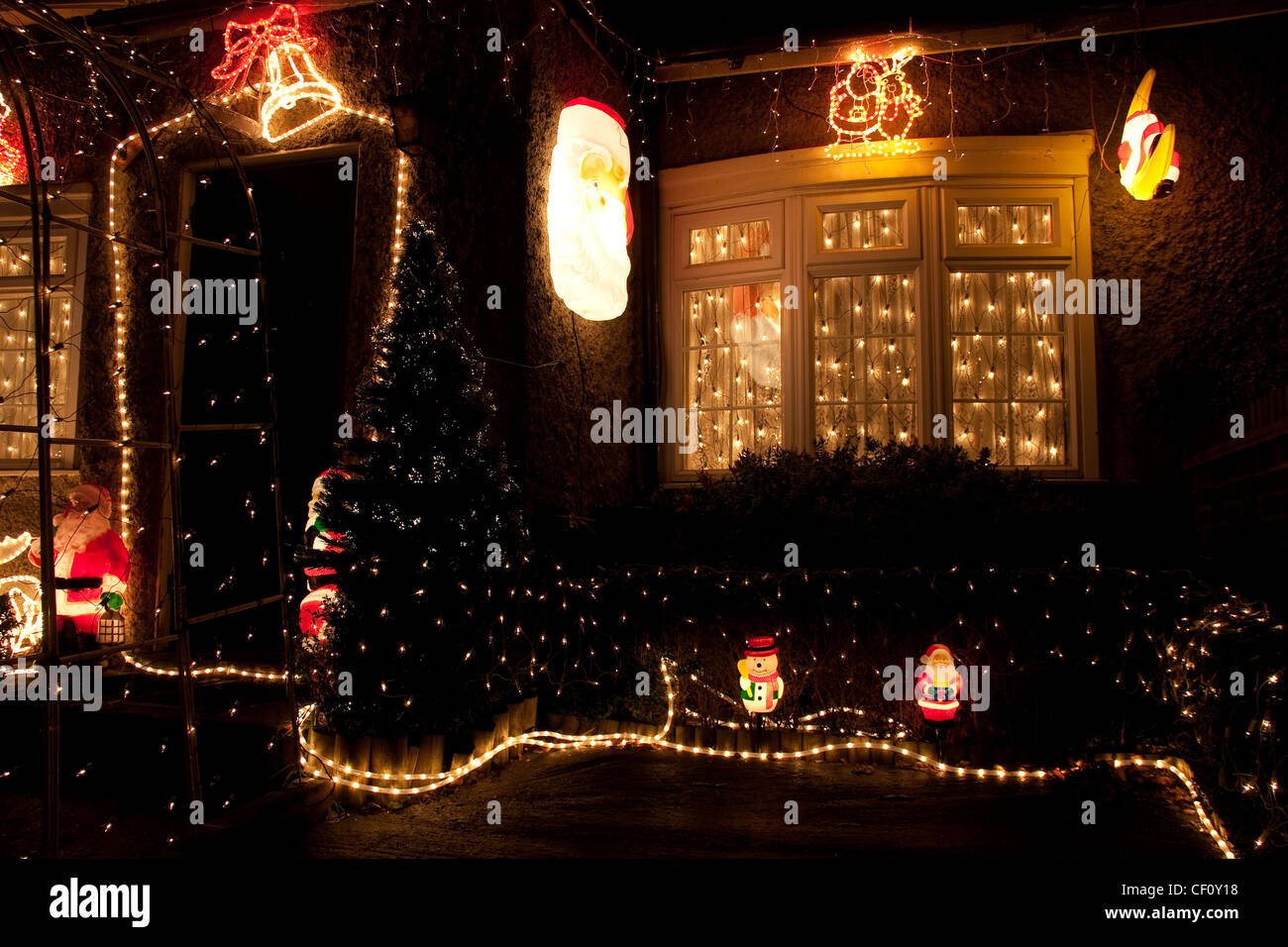 outdoor Christmas lights at night Stock Photo Alamy