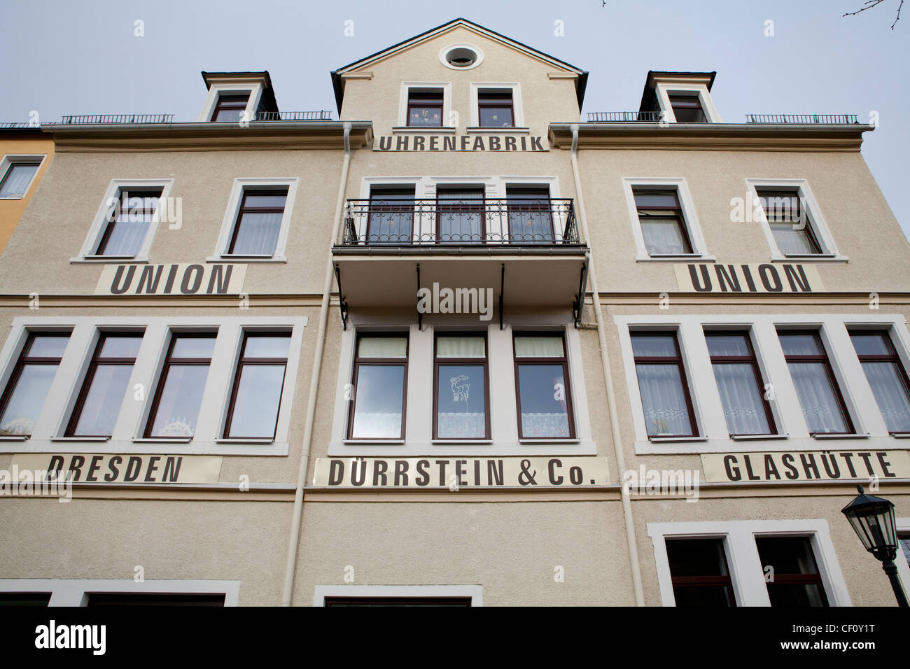 Former watch factory of East German watchmakers VEB Glashütter Uhrenbetriebe (GUB) Stock Photo