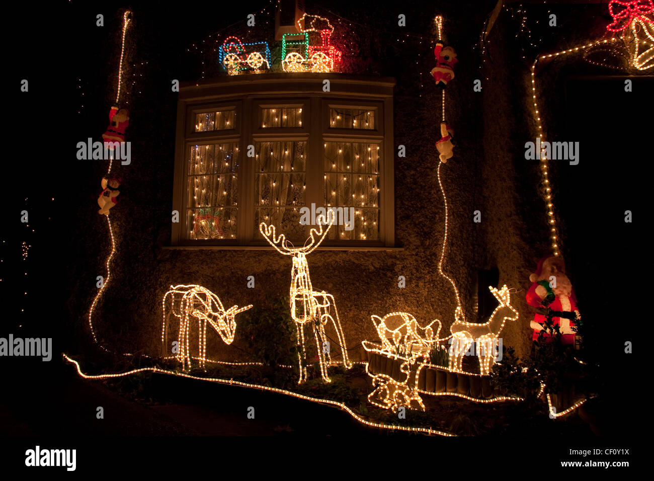 outdoor Christmas lights at night Stock Photo Alamy