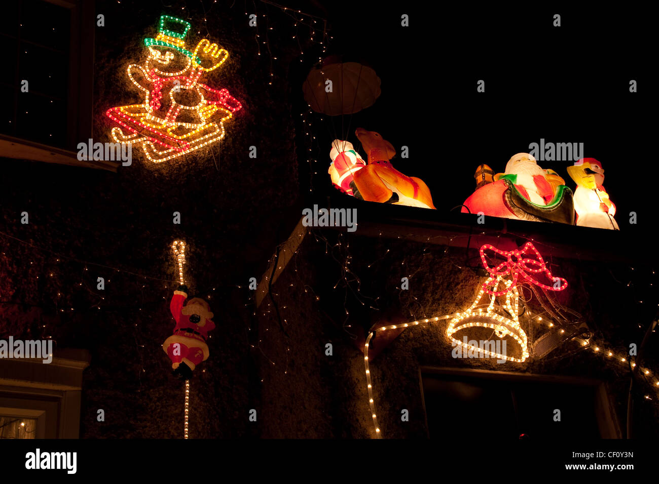 outdoor Christmas lights at night Stock Photo Alamy