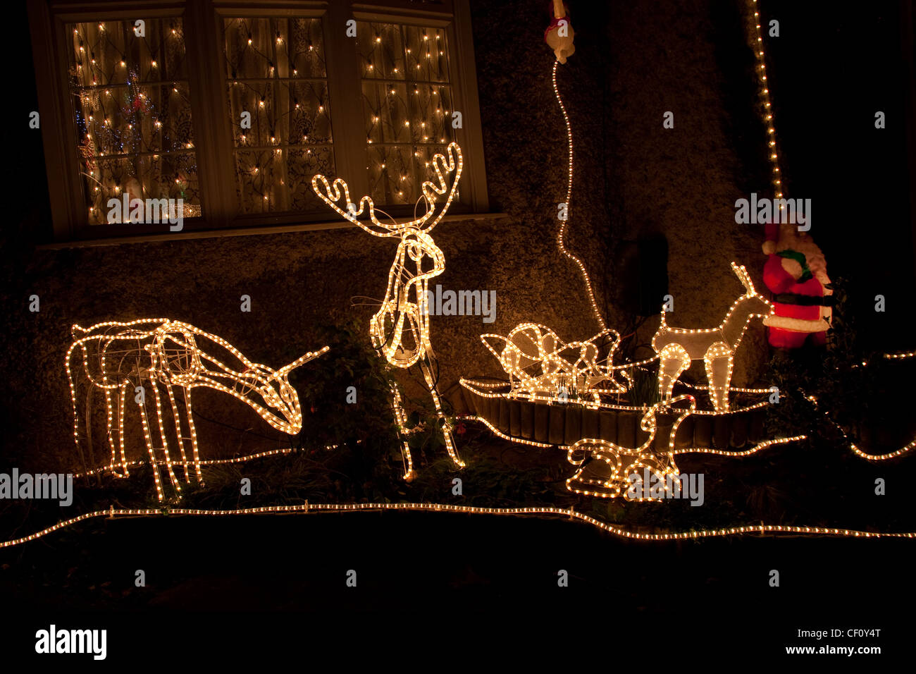 outdoor Christmas lights at night Stock Photo Alamy