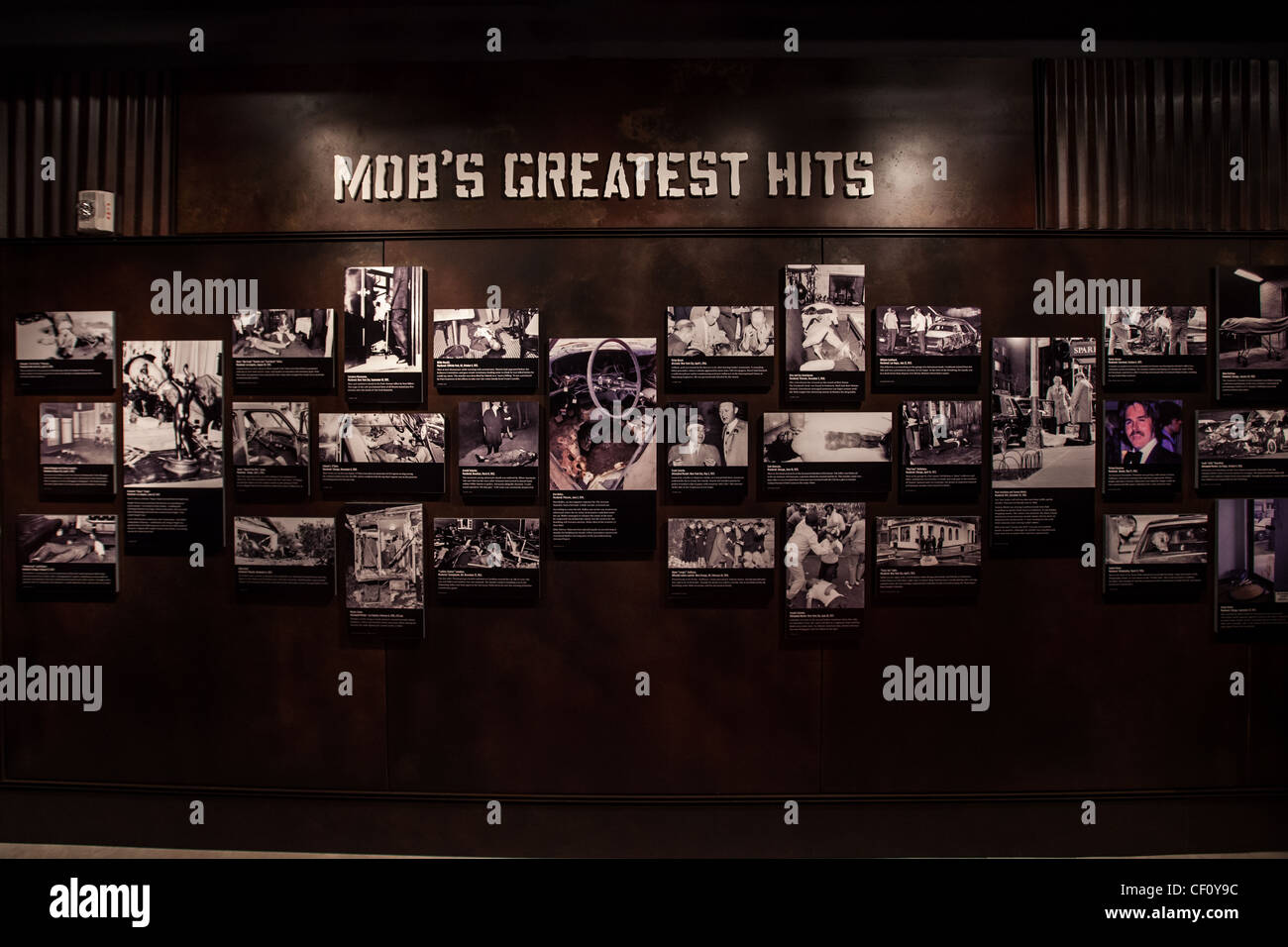 Exhibit showing mob assassinations at the Mob Museum opened in a former courthouse in Las Vegas on February 14, 2012. The $42 million dollar museum features exhibits on organized crime in America with emphasis on their role in Las Vegas. Stock Photo