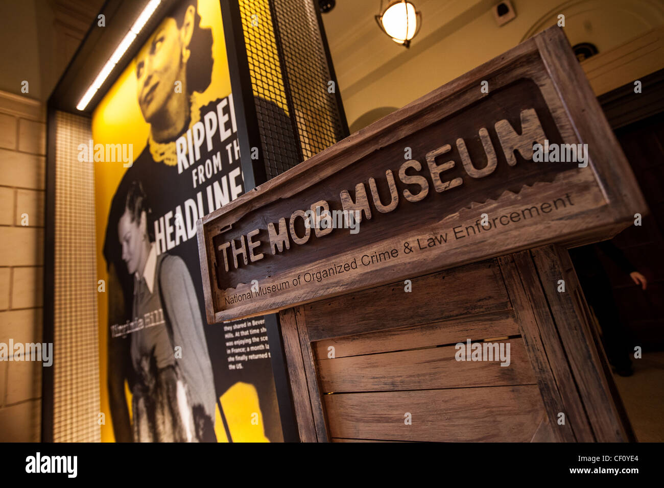 Entrance to the Mob Museum opened in a former courthouse in Las Vegas on February 14, 2012. The $42 million dollar museum features exhibits on organized crime in America with emphasis on their role in Las Vegas. Stock Photo
