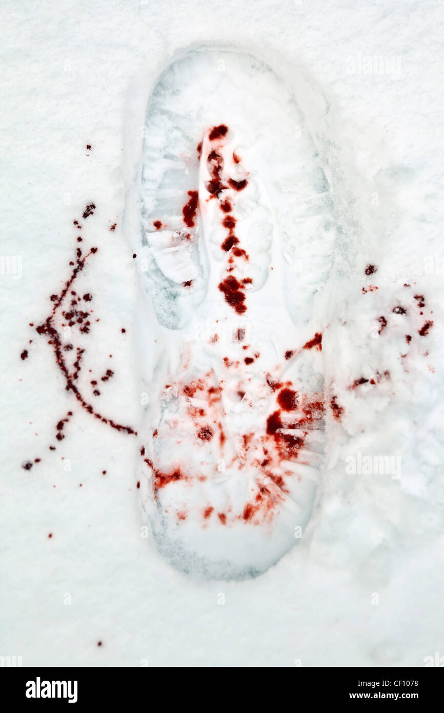 bloody footprint in the snow Stock Photo