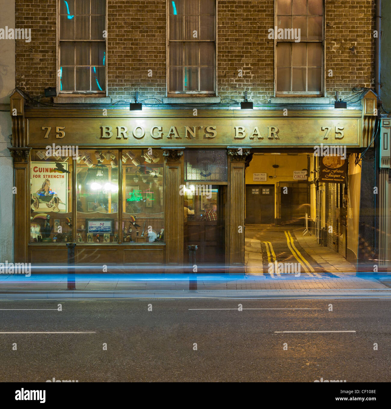 Traditional Irish Pub Shop Front by Night in Dublin's Temple Bar