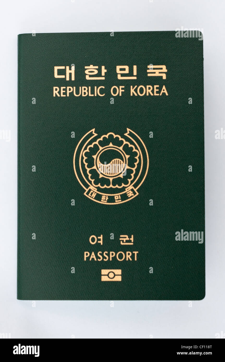 South Korean ePassport or biometric passport. Stock Photo