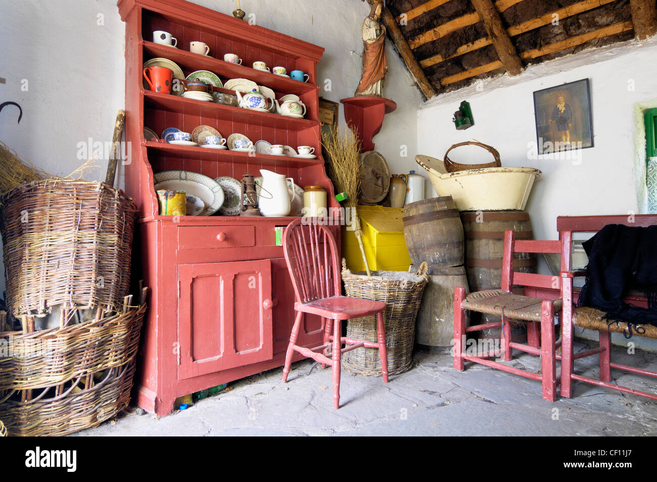 Irish cottage interior Kerry Bog village museum Stock Photo
