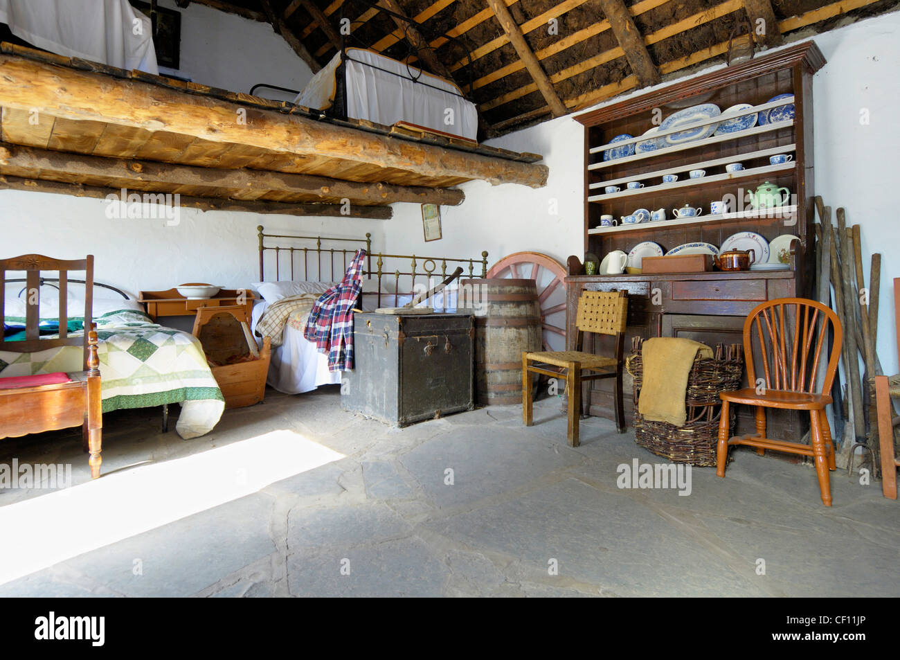 Irish cottage interior Kerry Bog village museum Stock Photo