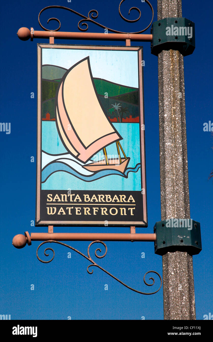 SANTA BARBARA WATERFRONT SIGN,CALIFORNIA Stock Photo