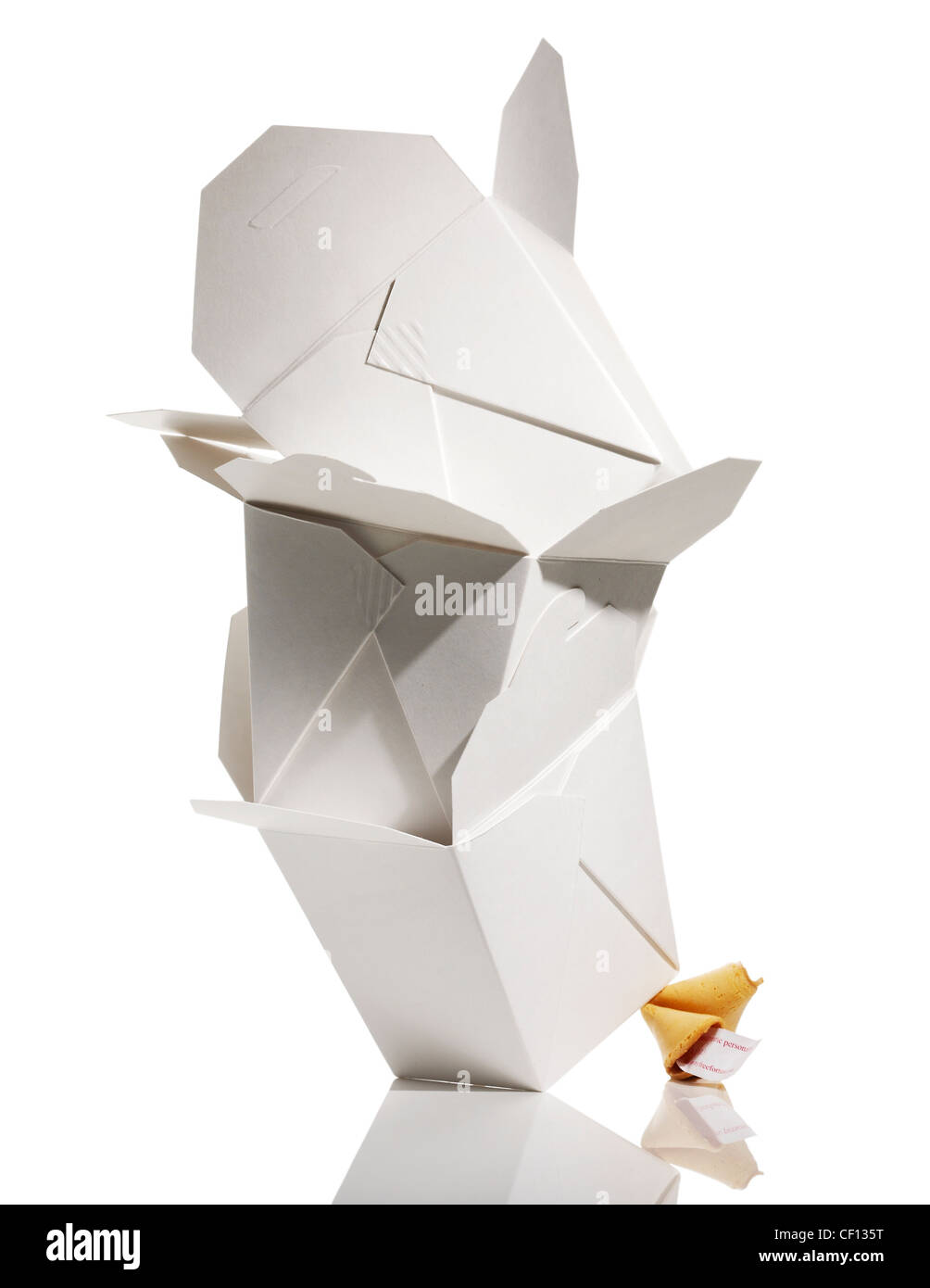 Download Leaning Stack Of Chinese Takeout Boxes Balanced On A Fortune Cookie Stock Photo Alamy