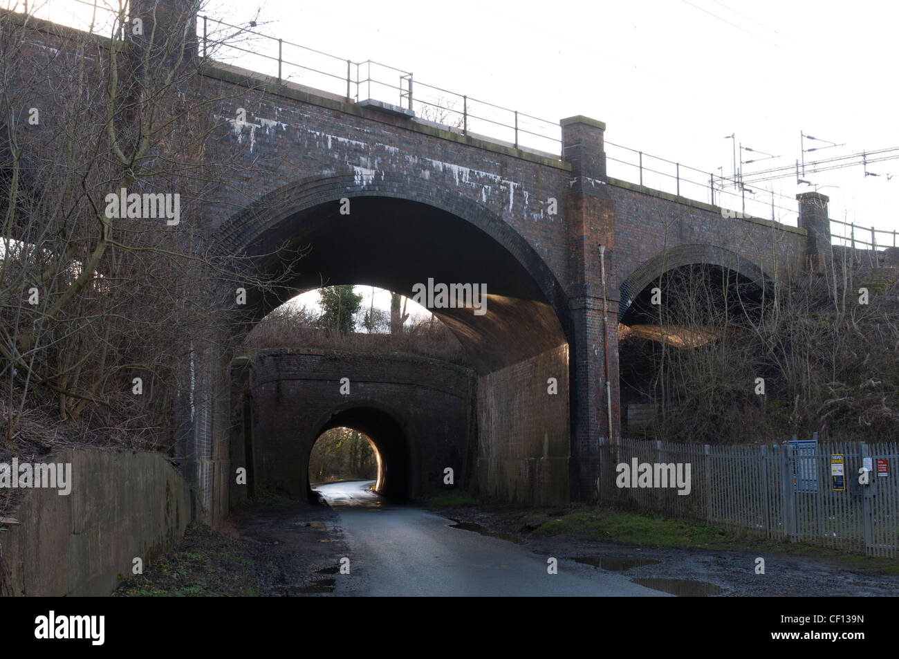 Canal and railway bridges, Cathiron, Warwickshire, UK Stock Photo